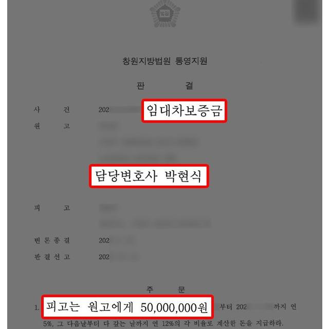 [명도(인도)소송] 경매로 전세보증금을 받지 못한 임차인 대리하여 임대차보증금반환청구 소송 승소